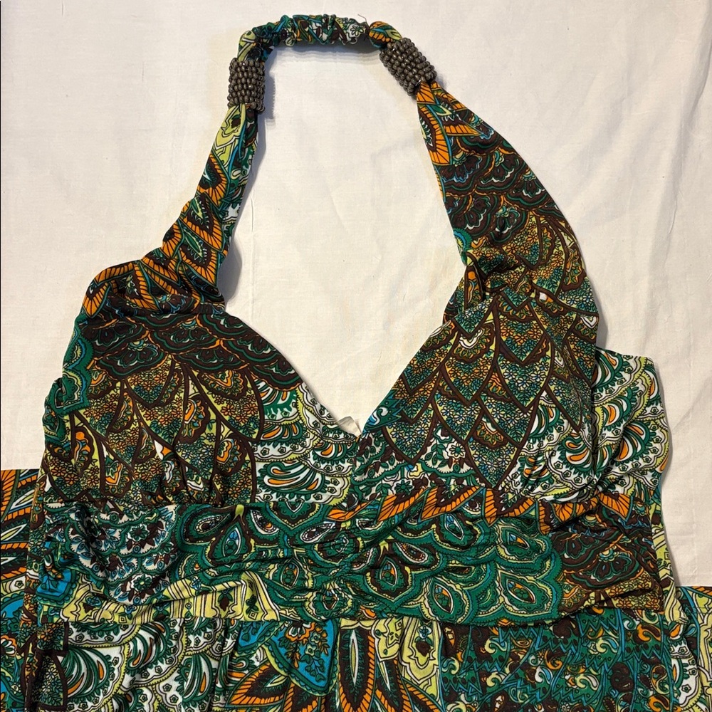 Cristinalove Teal & Green Patterned V-Neck Maxi Dress - Picture 5 of 11